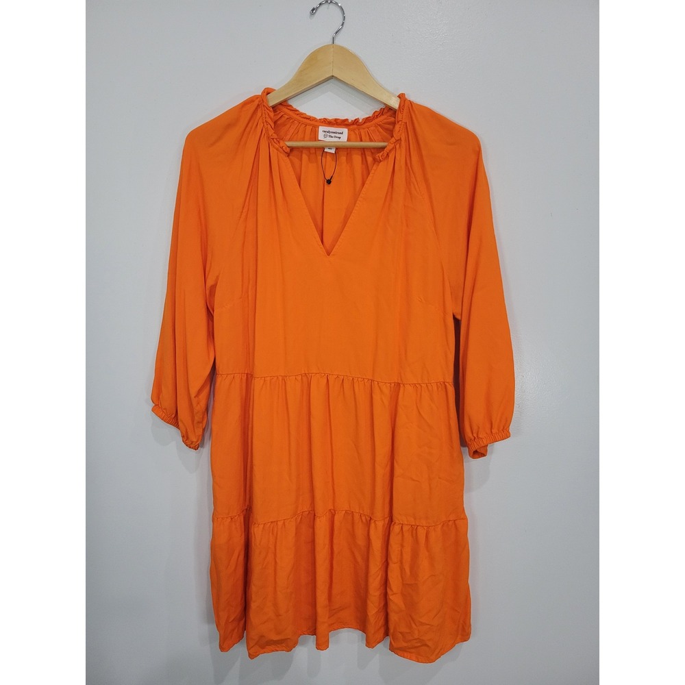 Flowy Orange Mini Dress with V-Neck